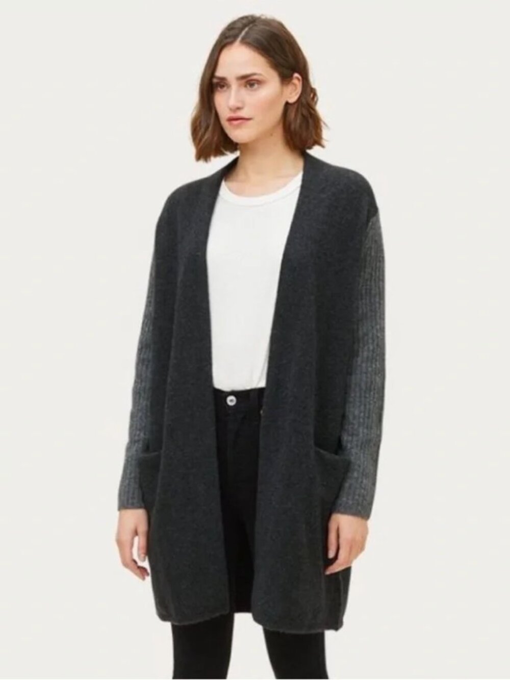 Jenni Kayne Wool Yak Sweater Coat Cardigan - Colorblock/Charcoal XS